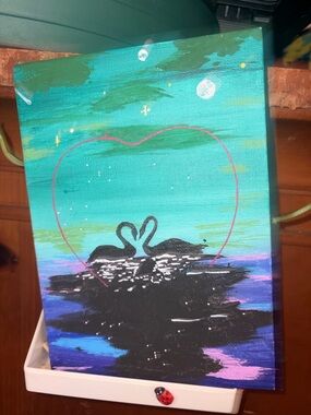 Turquoise Swans Heart Canvas Art - Brand Unspecified